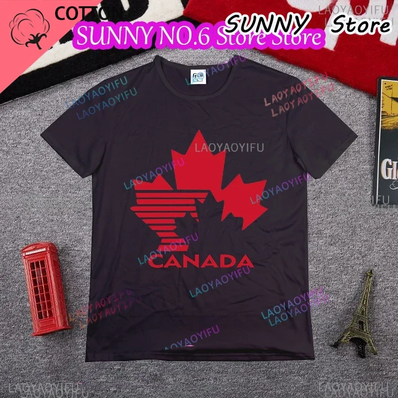 Team Canada Retro 80's Hockey Logo Casual  T Shirts Tee Tops Round Neck Short-Sleeve Fashion Tshirt Casual T-shirts