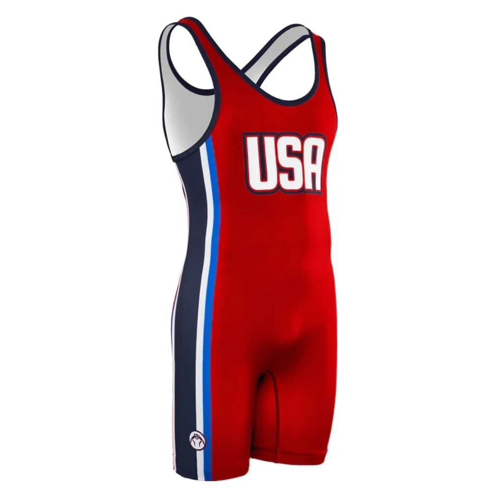 Men's Professional Wrestling Singlet Clothing, Sleeveless Suit, Gym Skinsuit, Weightlifting Tights, Bodybuilding Running,