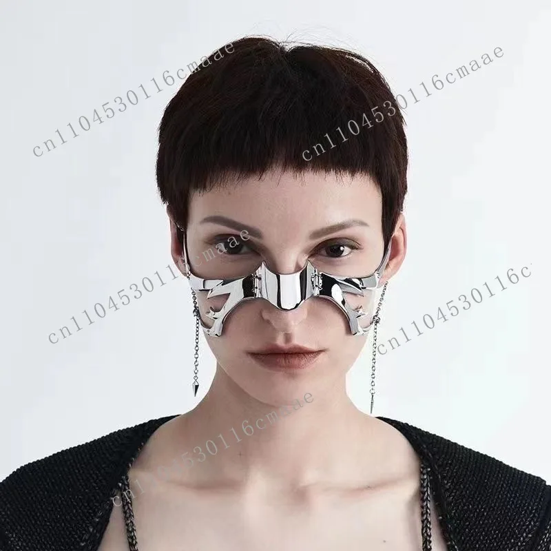 

Metal Mask Punk Personalized Design Alien Fluid Mechanical Earrings Lip Ring Adjustable Men's and Women's Mask Decoration