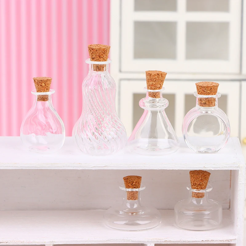 1:12 Dollhouse Miniature Vase Glass Bottle Wishing Bottle Storage Bottle with Cork Vase Candy Jar Model Doll House Decor