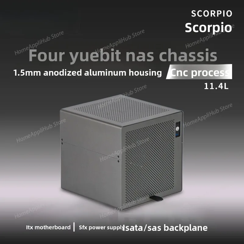 

4-полосный корпус NAS Скорпион, алюминиевый корпус ДЛЯ источника питания SFX, в магазине черного цвета, для обслуживания Synology Storage, небольшое шасси