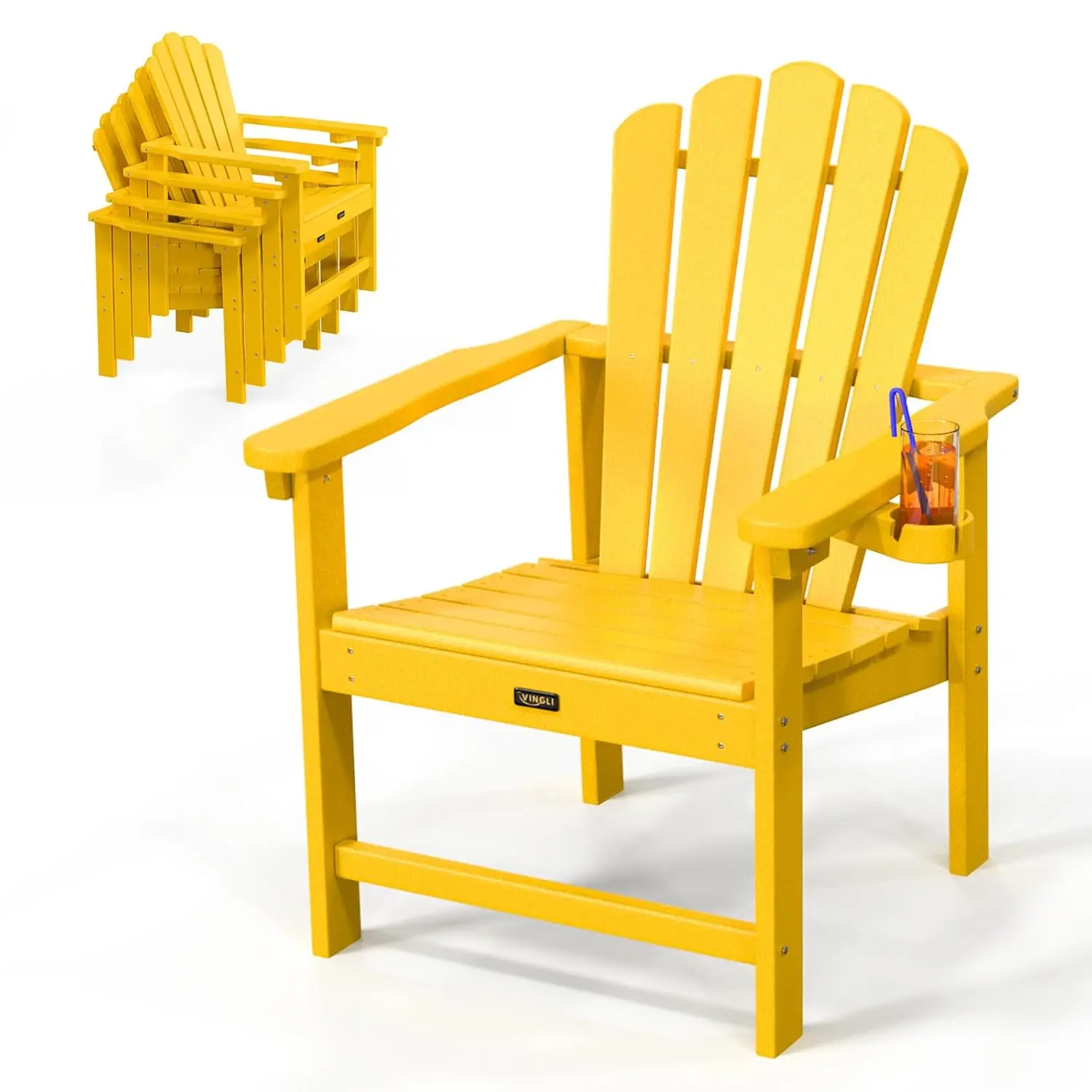 

Пластиковый складной стул Адирондак с подстаканником, 100% перерабатываемый материал, грузоподъемность 380 фунтов для открытого бассейна, патио Lo