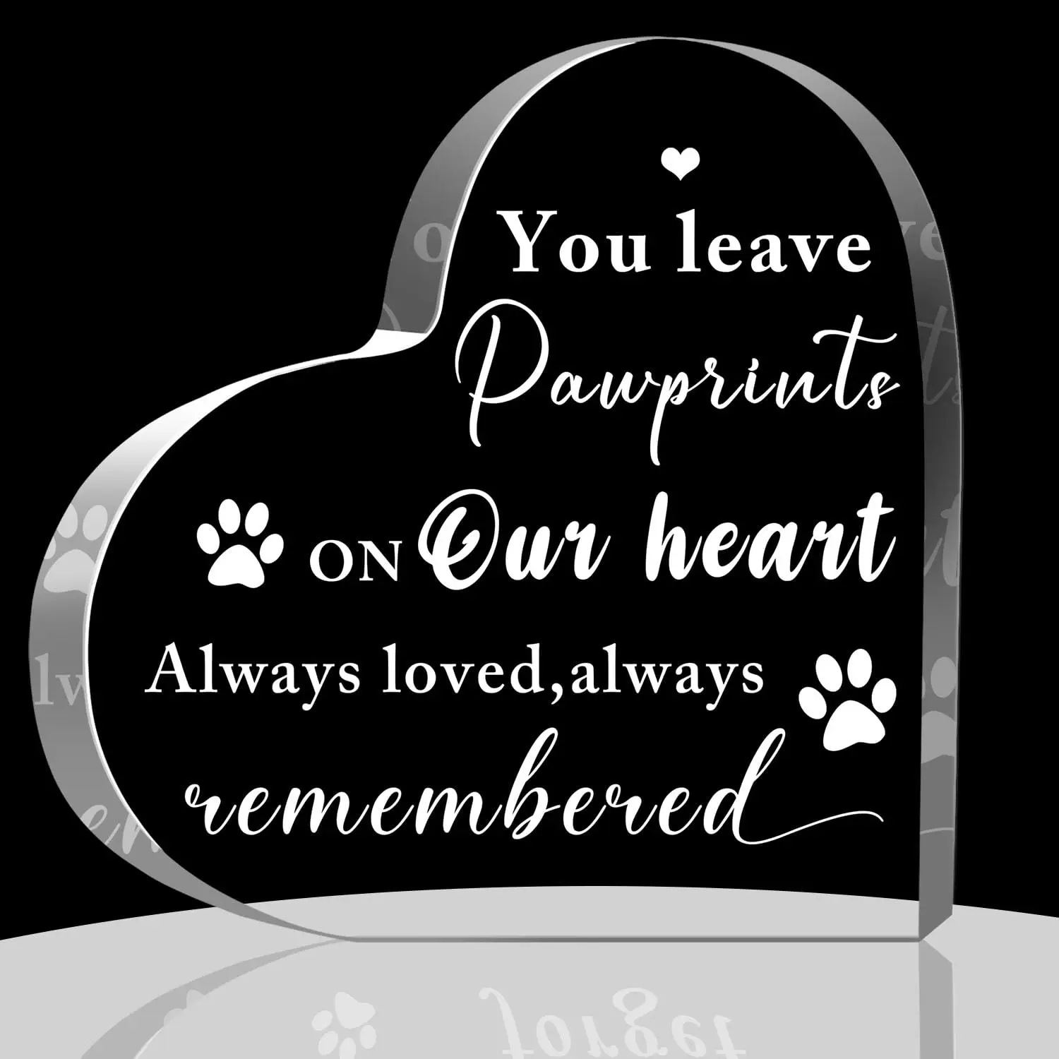 Pet Cat Dog Paw Print Acrylic Heart Plaque Sympathy Gift for Loss of Cats Dogs Bereavement Condolence Gifts Keepsake Desk Decor