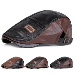 Men Leather Color Blocked JAMONT Label Newsboy Caps British Painters Hats Spring Autumn Side Adjustable Flat Cap Hip Hop Berets