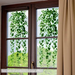 Fresh Green Plant Pattern Privacy Window Film PVC Leaf Glass Stickers Self-adhesive Static Double-Sided Visual Windows Clings