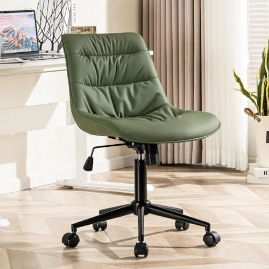

Faux Leather Office Chair Adjustable Swivel Height Task Chair Rolling Wheels and Soft Backrest - Armless Ergonomic Desk Chair f