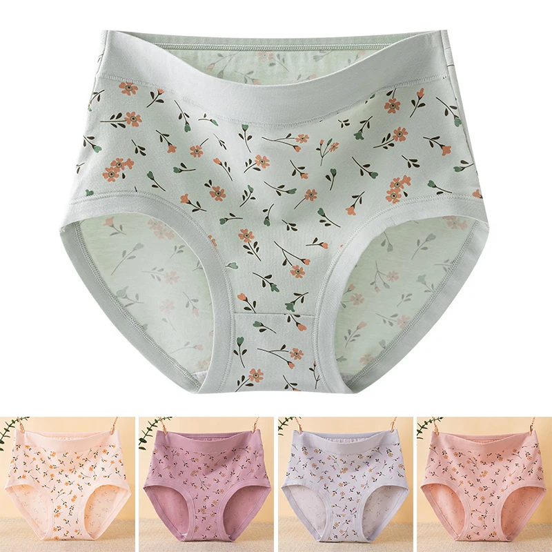 High Waisted Cotton Breathable Underwear Plus Size Womens Lingerie Seamless Bottoms 40-100Kg Crushed Flower Little Fresh Panties