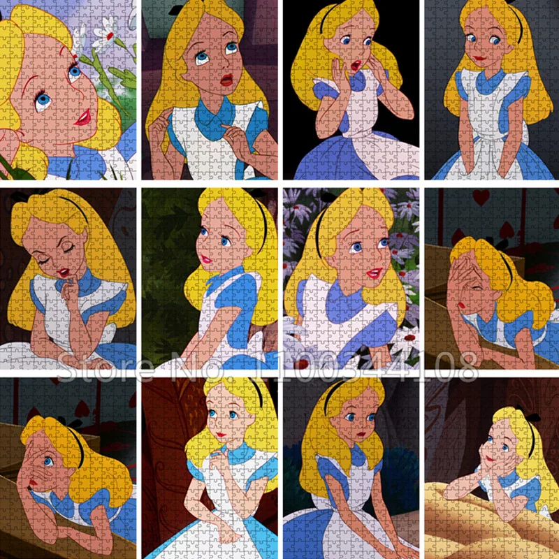 

Alice In Wonderland Jigsaw Puzzle Disney Princess Cartoon Paper Puzzles Girls Handmade Collectibles Children's Educational Toys