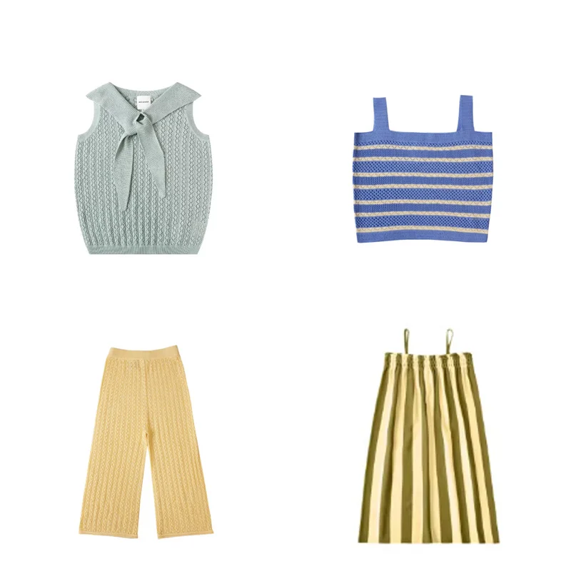 

Детские вязаные комплекты одежды (футболки и брюки) 2026: новые летние милые топы и платья для девочек KP, верхняя одежда