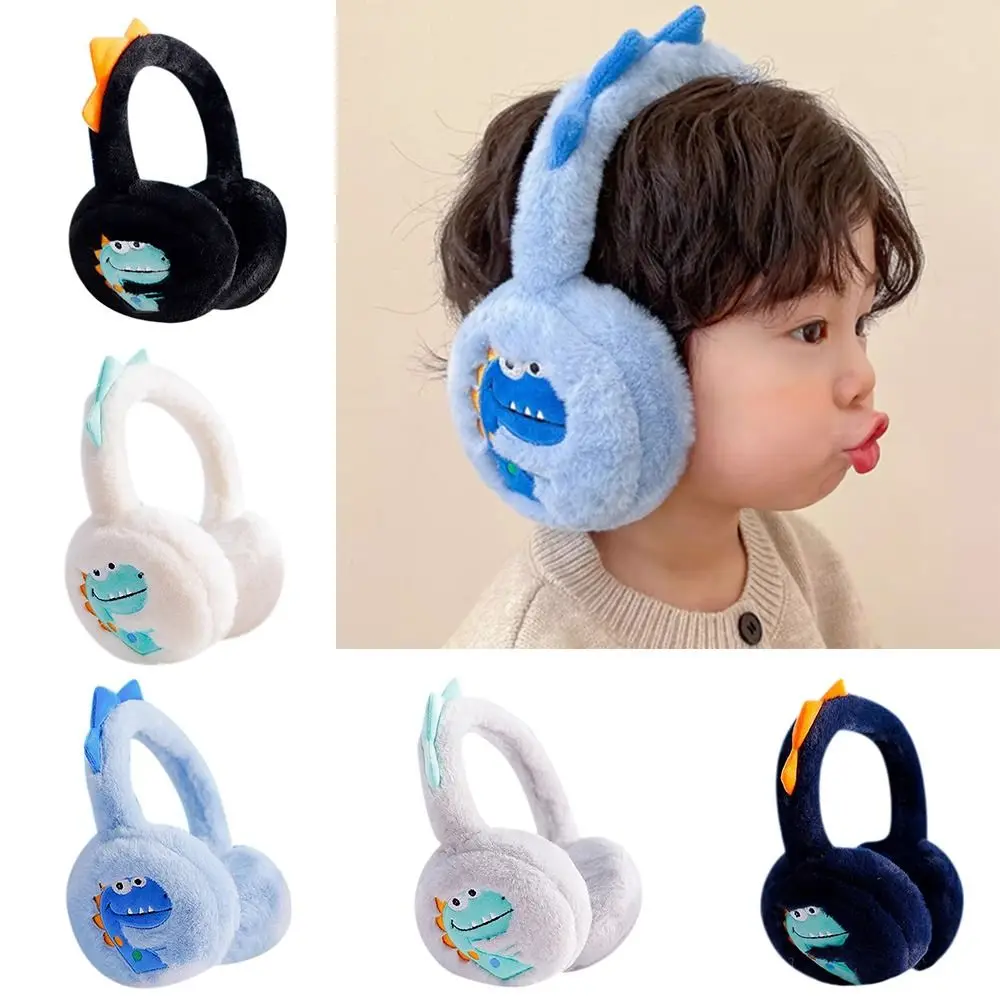 Aquecedor de orelha de pelúcia para crianças Little Dinosaur Cartoon Capa de orelha espessa macia e dobrável Earmuffs para crianças Presentes de moda