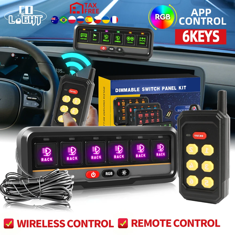 CO LIGHT Universal 6-Gang-Schalttafel RGB-LED-Arbeitslicht DIY Bar Drahtlose APP-Schalter Box Controller für Autos LKW Boot UTV