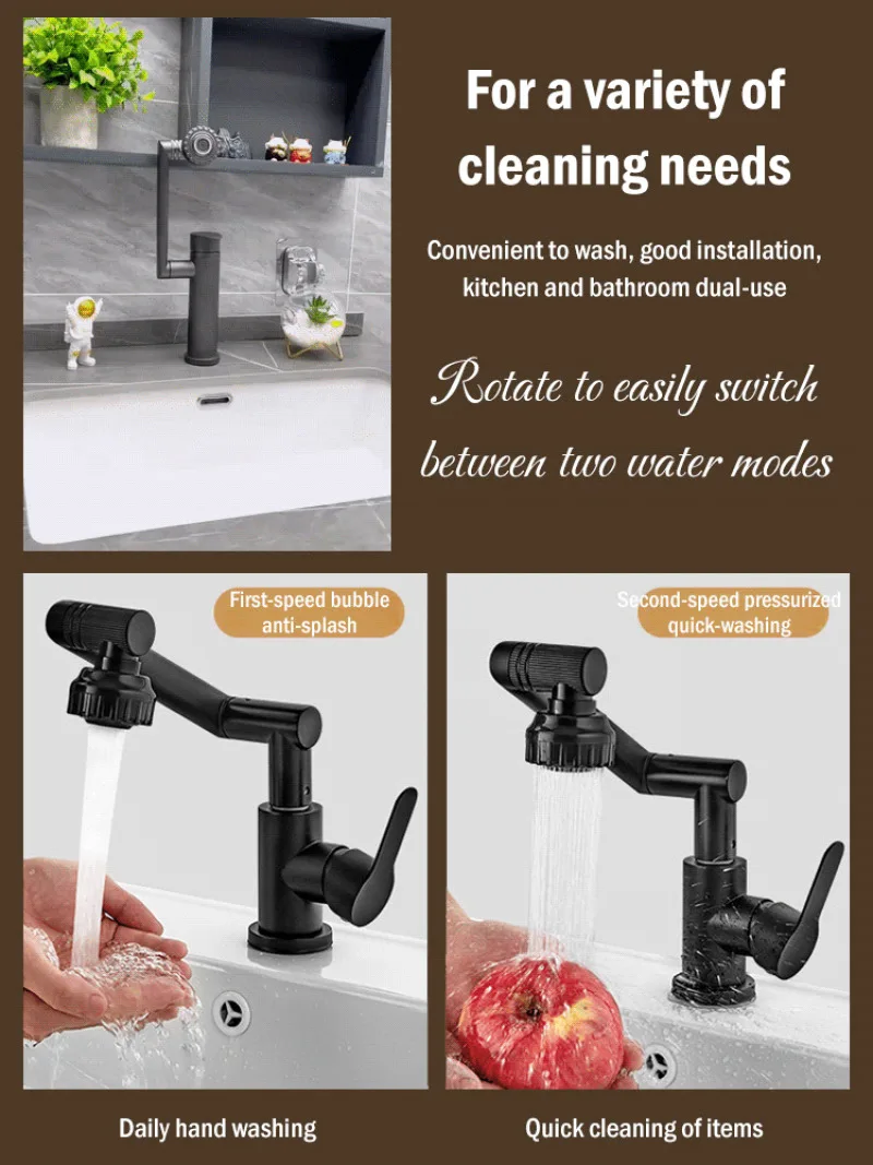 Mechanical Arm Universal Faucet Kitchen Splashproof 1080°Swivel Faucet Bathroom Foldable And Retractable Faucet Accessories