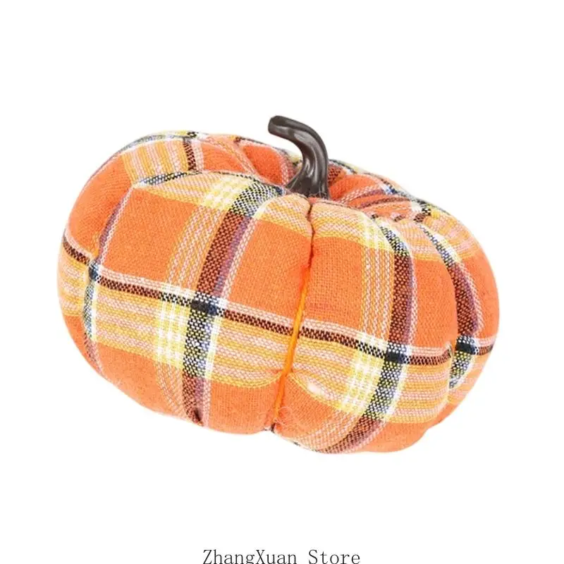 Kürbisdekoration aus kariertem Stoff für Thanksgiving, Ernte, Präsentationsakzent, 3 x – Detail 5