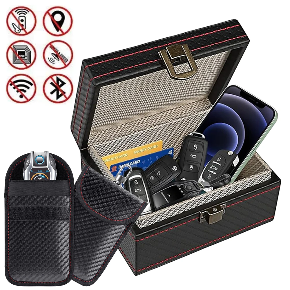 Caja Faraday antirrobo con bolsa para llavero, jaula RFID Faraday, Protector de llavero, caja de teléfono móvil a prueba de radiación, sin llave para coche