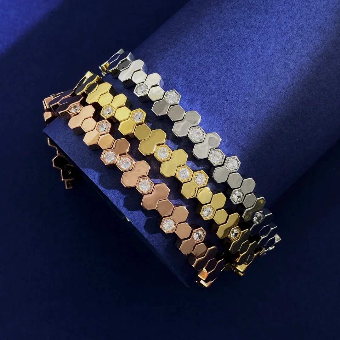 New Hot Sell Women's Bracelet honeycomb Inlay Zircon Couples Fashion SimpleParty Wedding Gifts Luxury Jewelry bangles for women