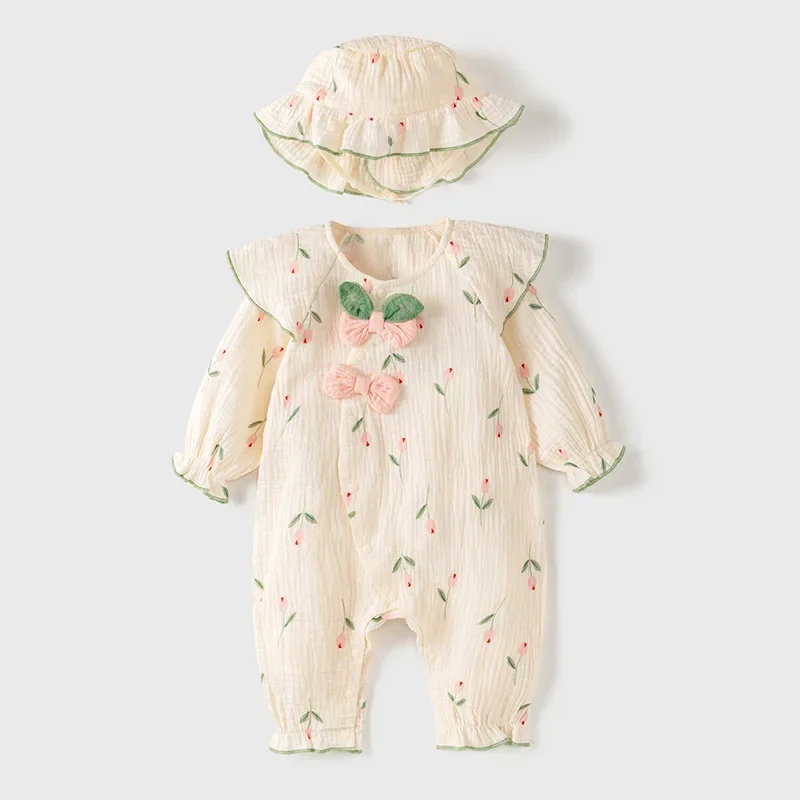 

HoneyCherry Baby Fall Outwear Cute Cotton Tulip Print Long-sleeved Romper Newborn Baby Girl Fall Clothing Clothes