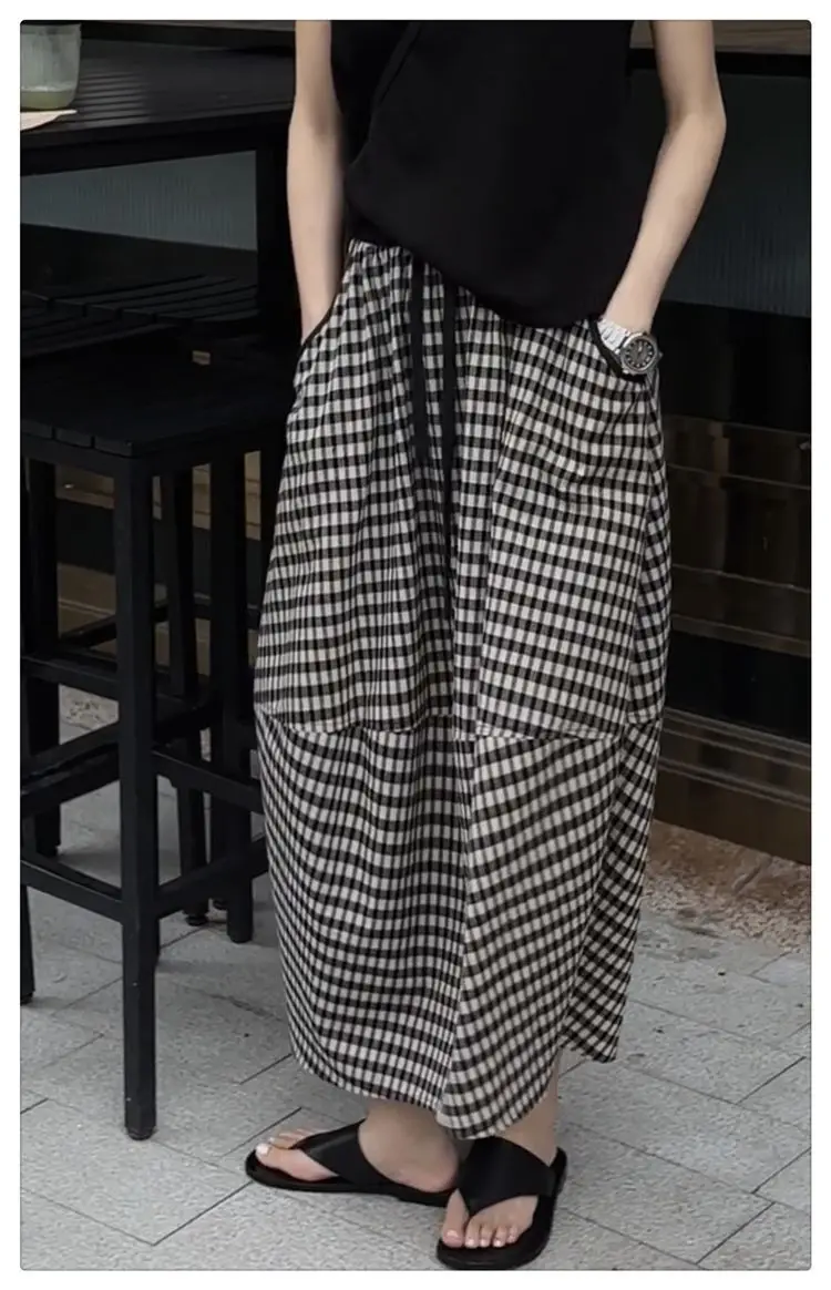 

Юбка миди в клетку для женщин, новая модель весна-осень, длинная асимметричная юбка-тюльпан А-силуэта
