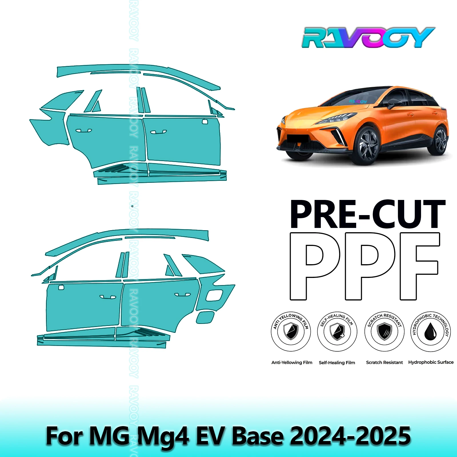 

For MG Mg4 EV Base 2024-2025 8.5mil Clear Matte Pre-Cut PPF Door & A/B Pillar Kit TPU Paint Protection Film Set