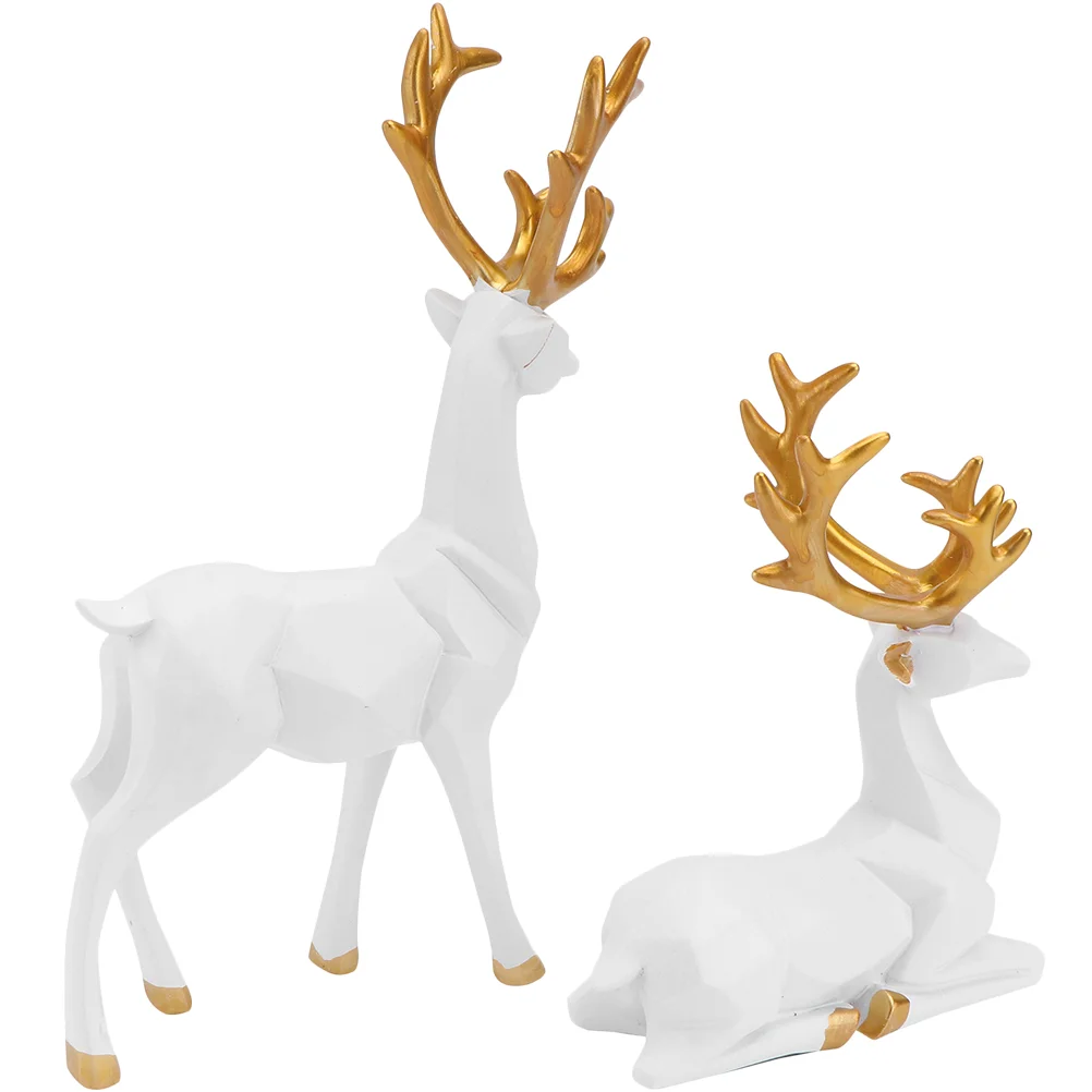 2 Pcs Origami Elk Ornaments Luxury Bedroom Decor Deer Statue Resin Modern Accents Christmas Figurines Home Reindeer