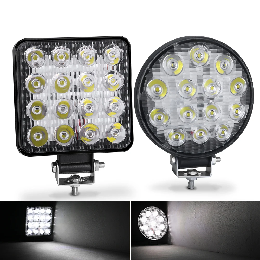 4x4 Led Light Bar Worklight 16LED Round Bulbs 42W Spot Beam Offroad Fog Lamp Headlight White 12V 24V For LED SUV ATV Bar Tractor