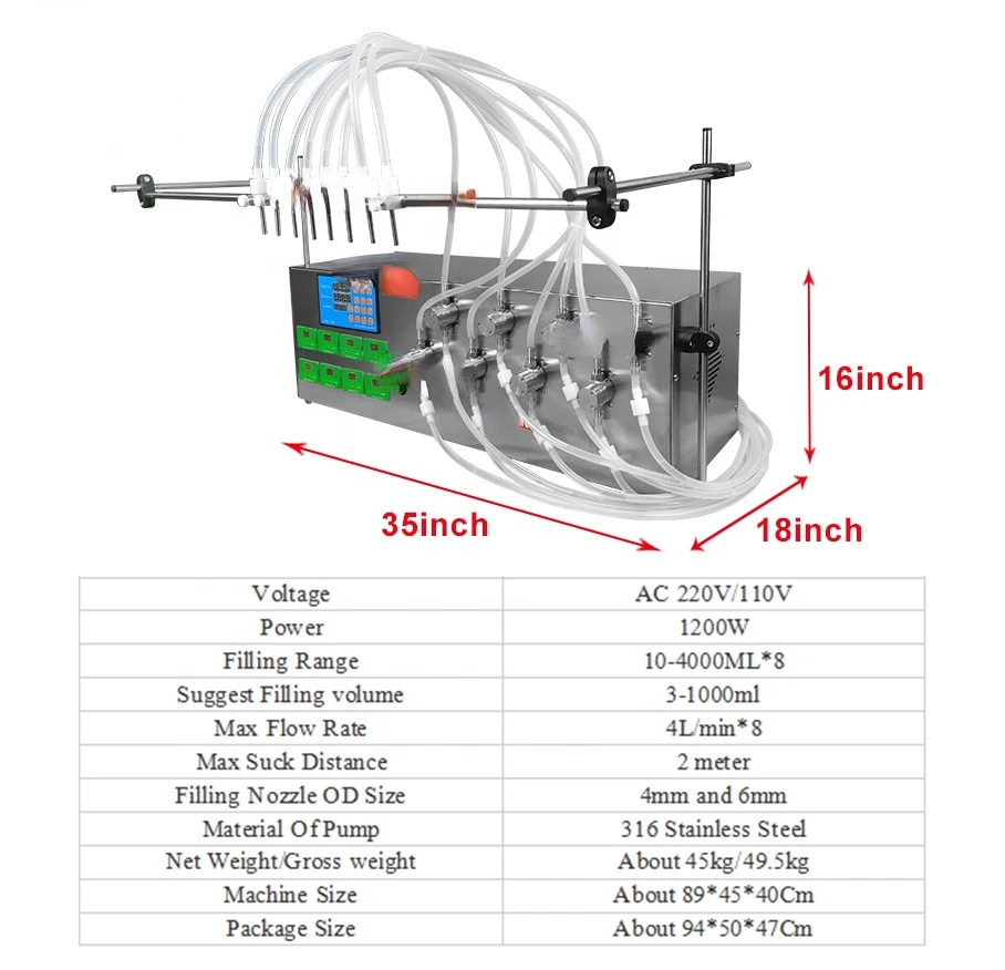 Factory Price Semi Automatic 8 Heads 316 Stainless Steel Electric Magnetic Pump Filling Machine for Liquid Oil