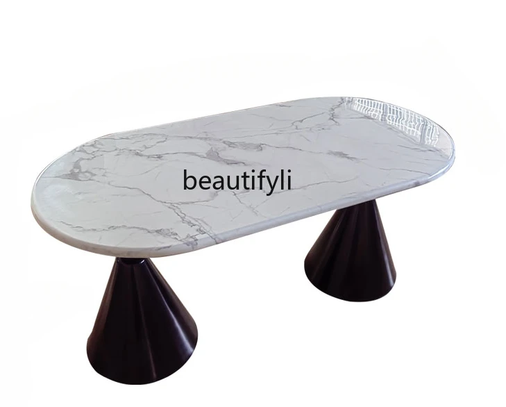 French Retro Marble Dining-Table Modern Simple Small Apartment Oval Mid-Ancient Style High-End Dining Table and Chair