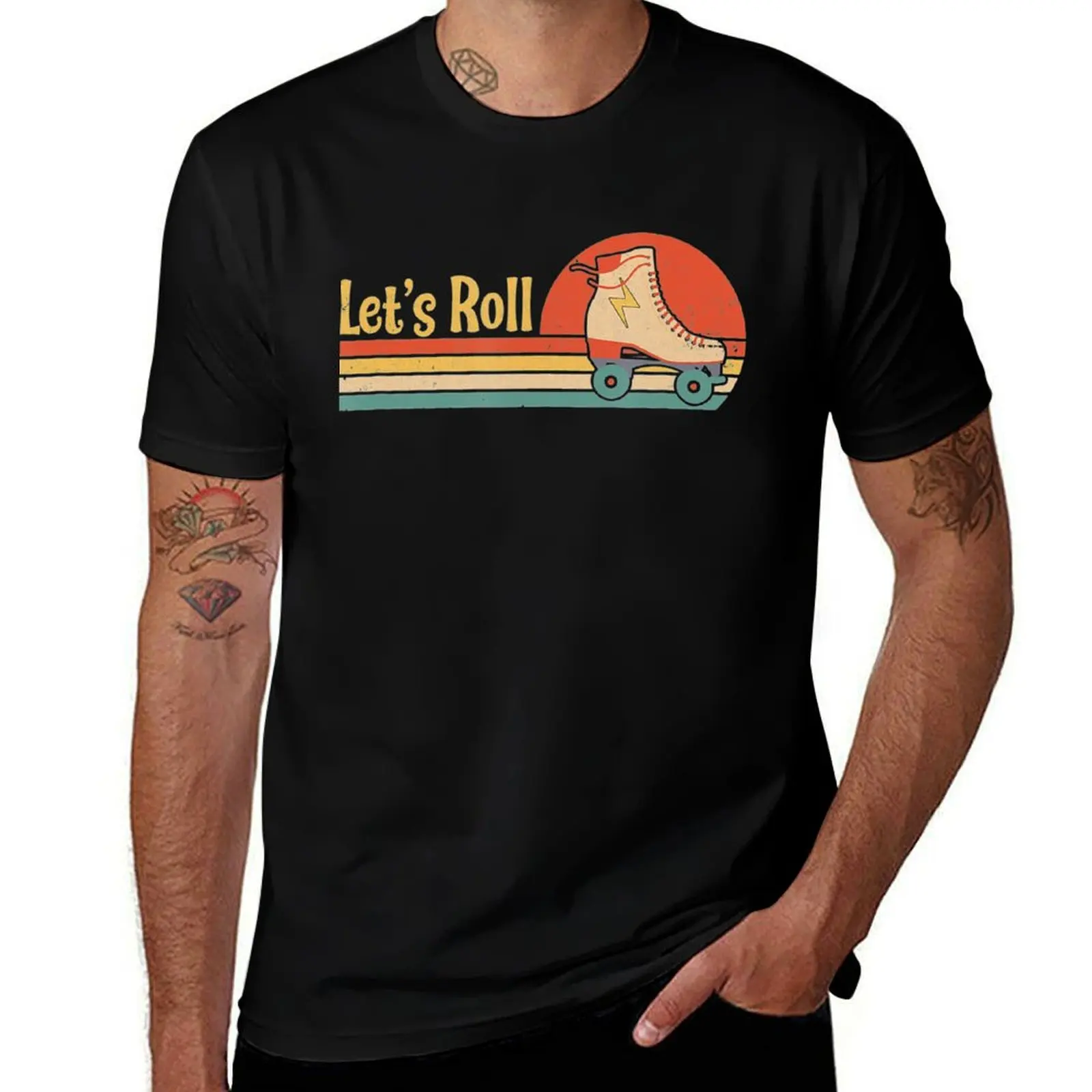 Lets Roll Roller Skating Skater Skate Retro Vintage 70s 80s T-Shirt men t shirt cotton 100% T-Shirt