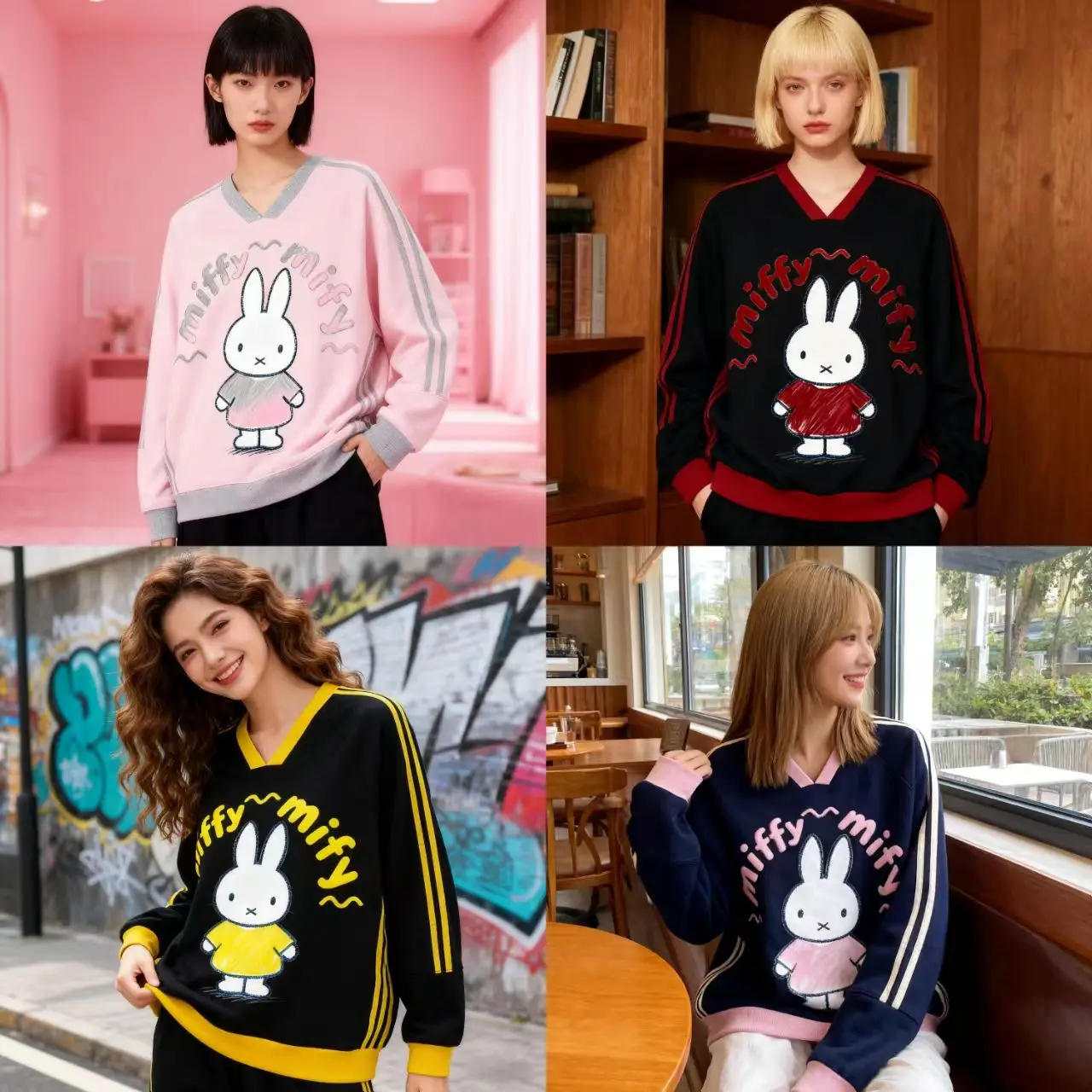 

New Miffy Velvet Hoodie Couple's Clothing Kawaii Comfortable Warmth Sportswear Cartoon Printed Home Clothes