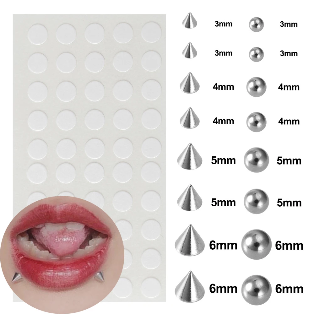 8pcs Fake Lip Nails & 50pcs Stickers Eyebrow Ear Stud Non Piercing Earring Studs Teens Hip hop Fake Nose Ring Body Jewelry