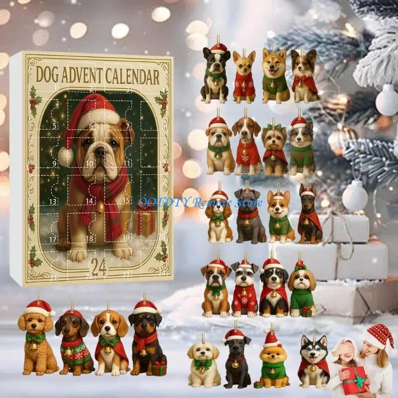 Dog Lovers Advent Calendar Christmas Tree Decorations Blind Boxes With Surprise Acrylic Ornaments For Holiday Countdown