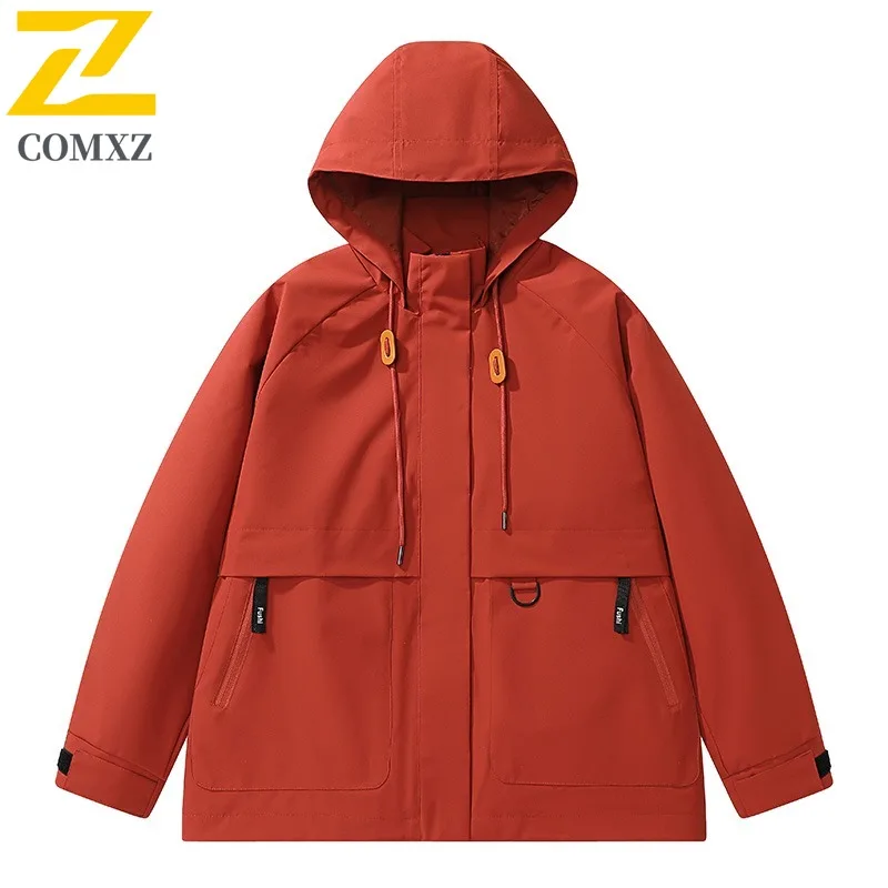 

COMXZ Mens Jacket High Quality Hooded Outdoor Adventure Windproof Jackets Casual Solid Color Lightweight Autumn Windbreaker