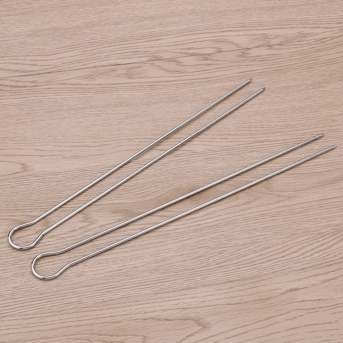 

6Pcs Stainless Steel Bbq Skewers Dual Prong Grilling Accessories Non Roll Friendly Reusable Dishwasher Safe