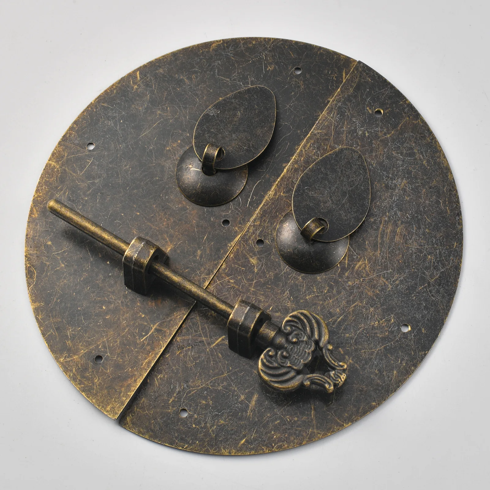Retro double-open door lock nose cabinet door folio handle round iron handle Ming and Qing furniture lock plate Chinese padlock