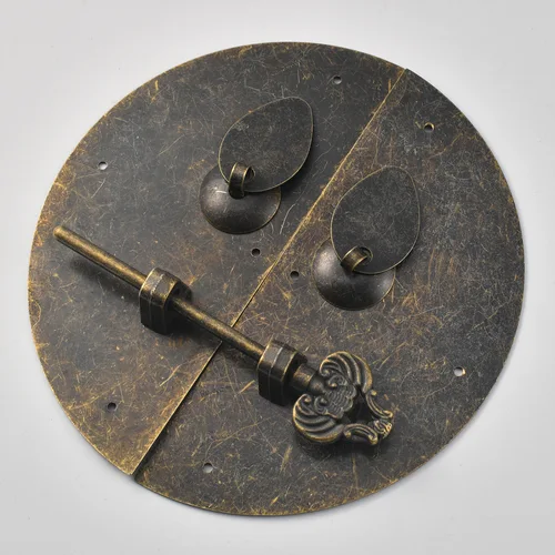 Imagen 2 del producto Cerradura de puerta Retro de doble apertura, manija de folio para puerta de gabinete, manija redonda de hierro, placa de bloqueo de muebles Ming y Qing, candado chino