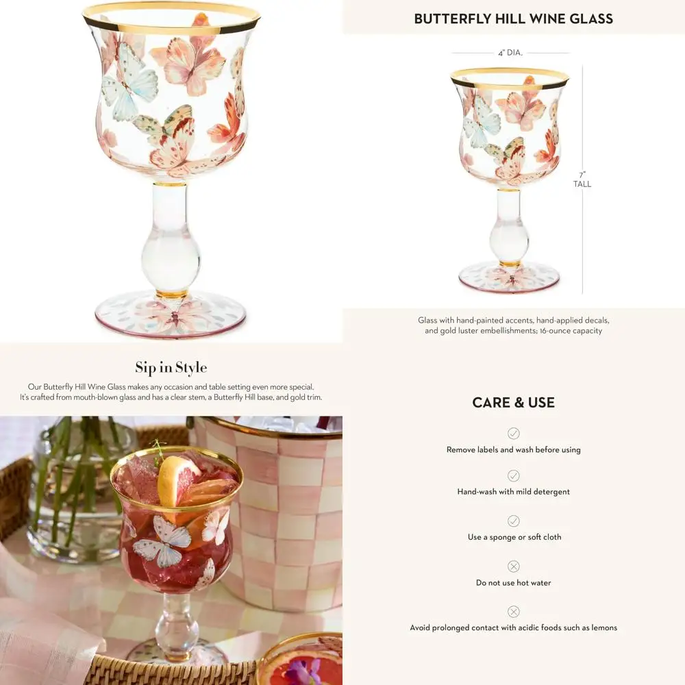 

Decorative Stemmed 16-Ounce Wine Glassware, Butterfly Hill Pattern, Elegant Glass for Serving Wine
