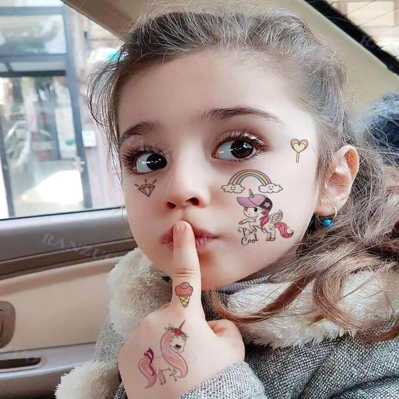 Temporary Tattoos Child Children Stickers Children\'s Baby Tattoo Waterproof Kids Tatoos Sticker Unicorn the Face Transfer Girls