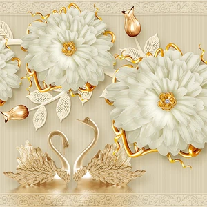 Avrupa tarzı lüks 3d takı çiçekler kuğu duvar kağıdı oturma odası tv kanepe arka plan döşeme dekor duvar kağıdı, bitki için en çok satılan 8 ürün-no. 8