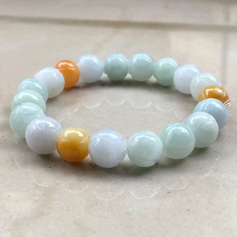 

Myanmar with Three-Colored Stone, Unisex Jade Bead Bracelet Women