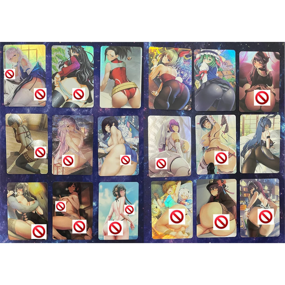 

59*86mm 9Pcs/set Anime Girls ACG Flash Cards Genshin Kawaii Beelzebul Yor Forger Ganyu Gift Toys Anime Game Collection Cards