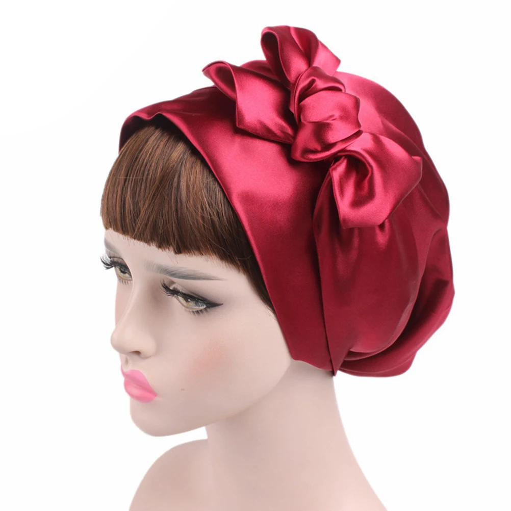 

1pc Satin Ribbon Sleeping Cap For Women Satin Sleeping Cap Durable Hair Protection Women Bonnet Wine Red