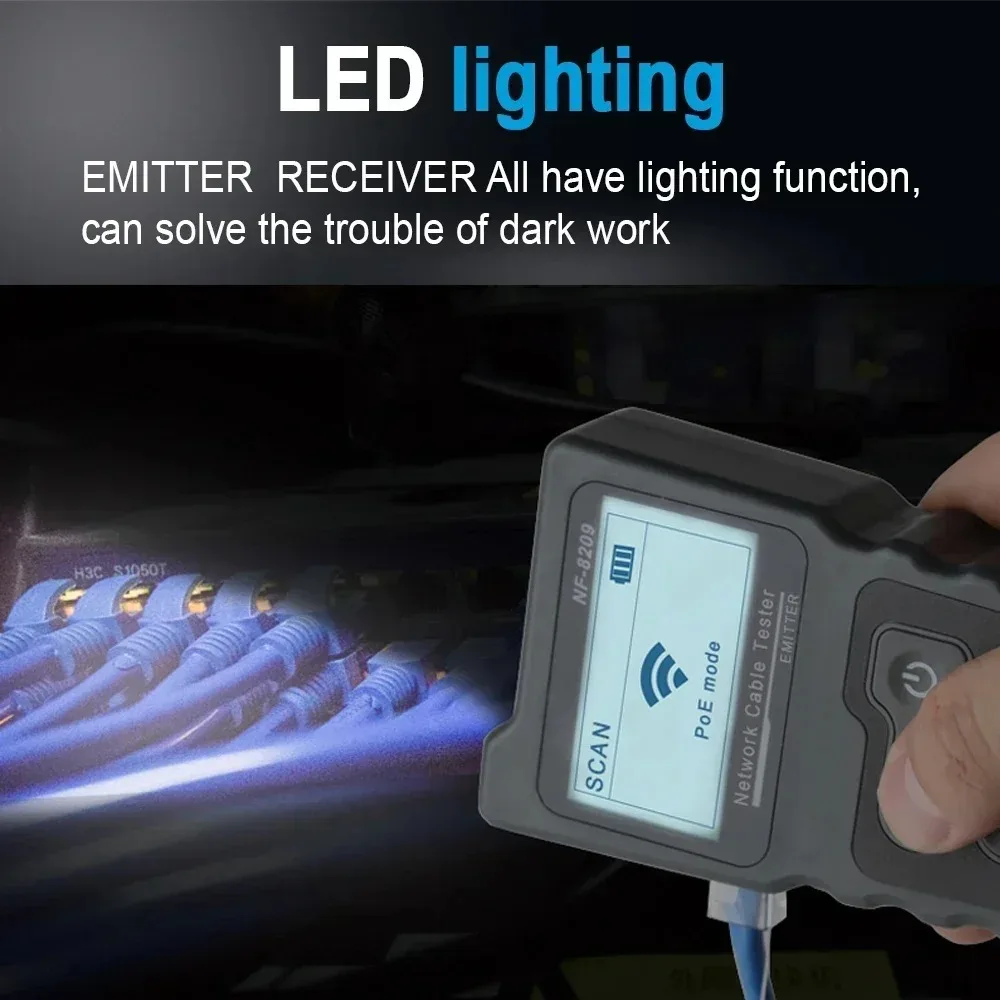 -NF-8209 Network Cable Tester, LCD Display, Measure Length, RJ45 Cable Tracker UTP, Multifunctional Tester, Network Tool