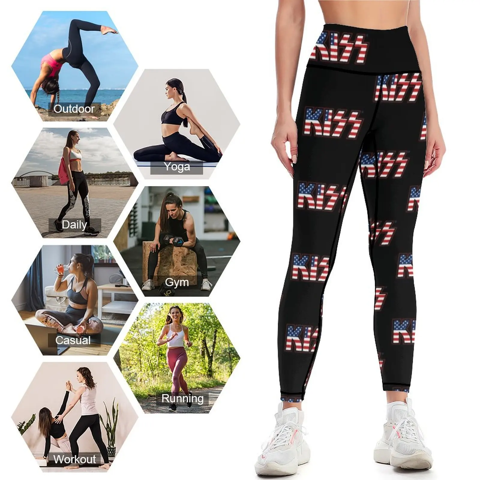 KISS Band America Logo Design Leggings sportswear gym Jogger pants Women's sports leggins push up woman Womens Leggings - Image 4