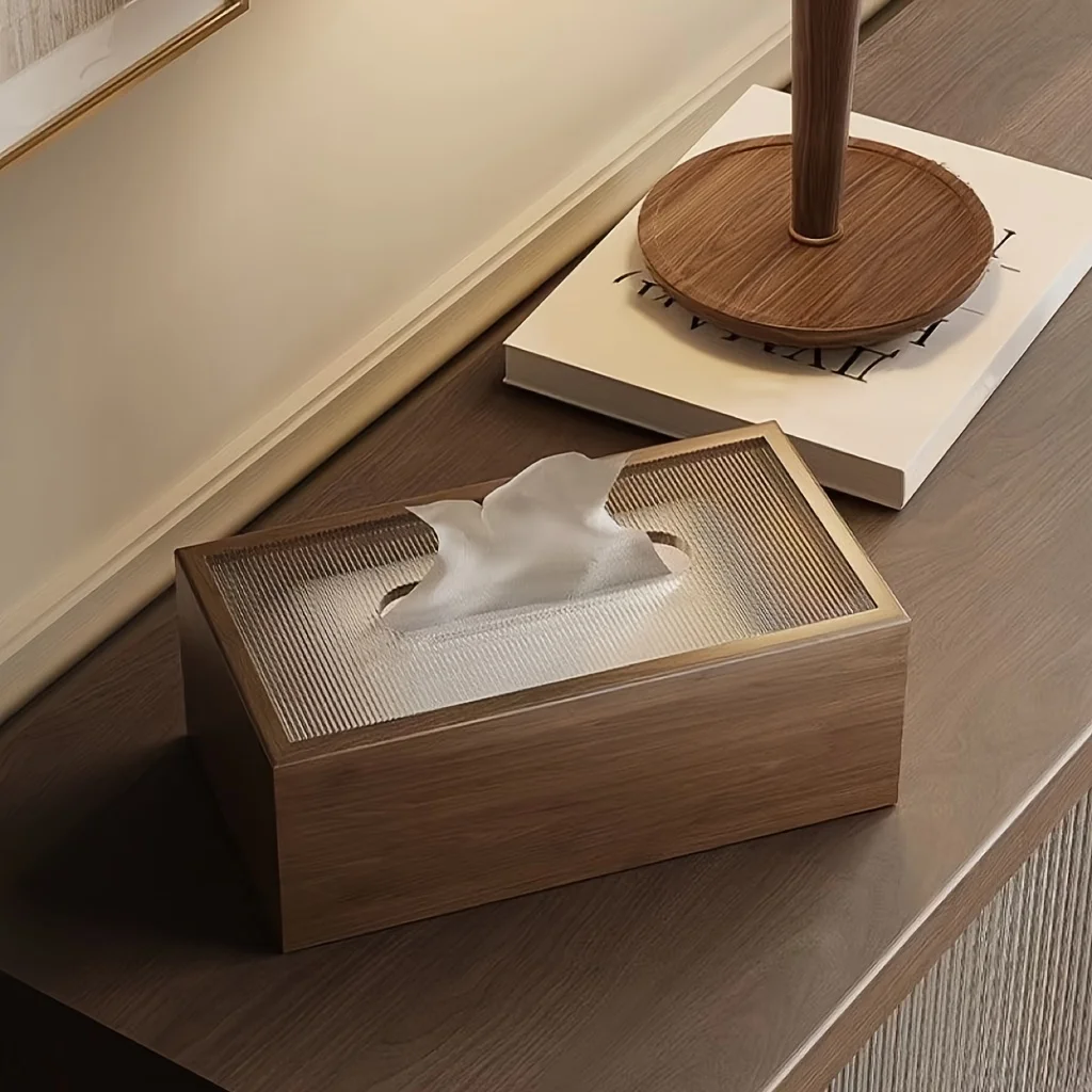 

1PC Black walnut patterned wooden tissue box, paper drawer, home tissue box