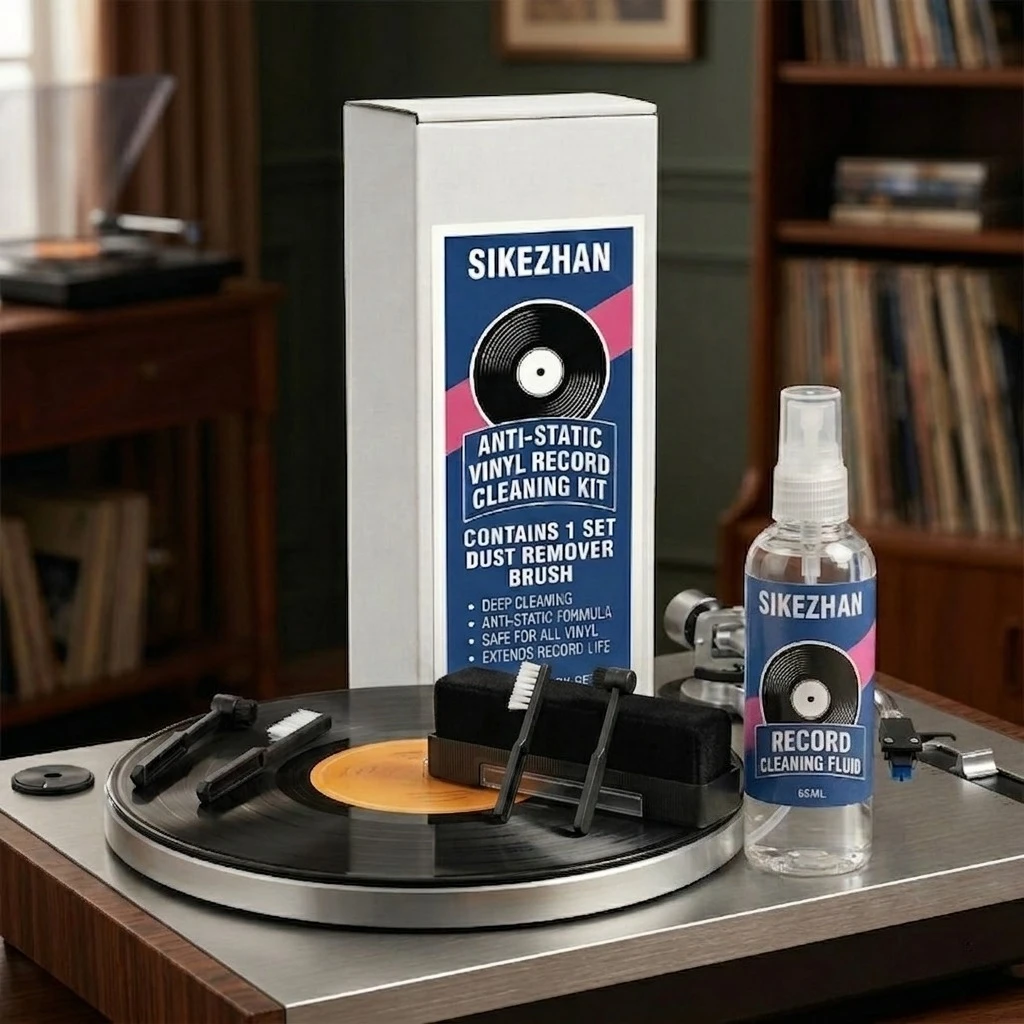 Kit de limpeza de discos de vinil, spray antiestático, escova de veludo e limpador de agulhas, ferramentas portáteis para remoção de poeira para manutenção de toca-discos