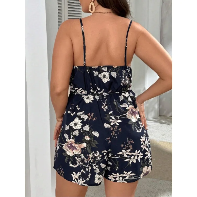 จั๊มสูทลำลองสไตล์โบฮีเมียนพิมพ์ลายดอกไม้ แฟชั่นฤดูร้อนสำหรับผู้หญิง ไซส์ใหญ่พิเศษ 1XL-5XL สวมใส่สบาย ใช้ได้หลากหลายโอกาส