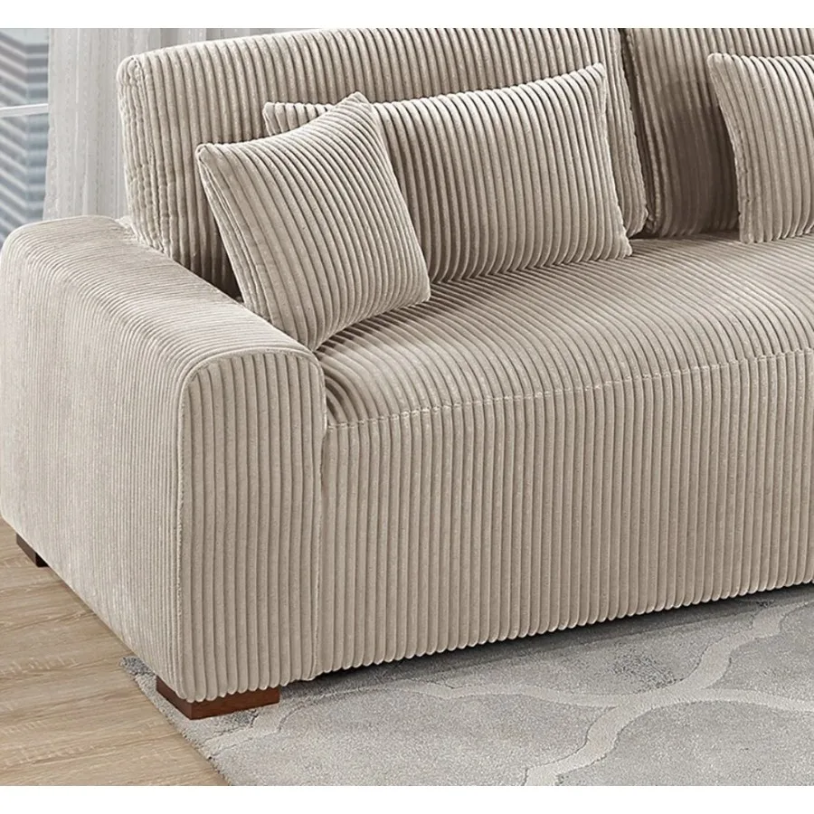 모던 2피스 섹셔널 세트 XL 플러시 코듀로이 패브릭 카멜 컬러 LAF 소파 RAF 쉐이즈 거실용 소파