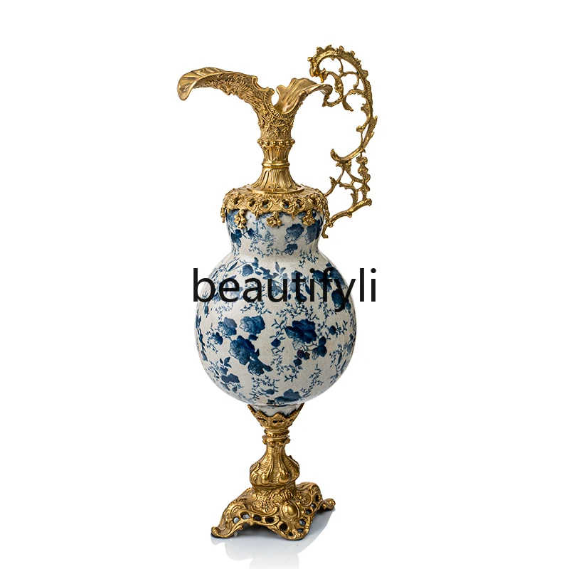 

Neoclassical blue and white porcelain vase European-style home entrance TV cabinet decorative handicraft ornament