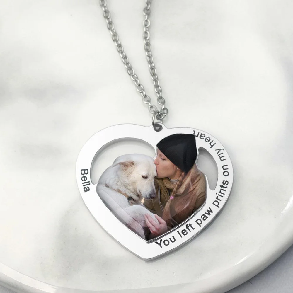 Personalized Pet Photo Heart Necklace for Women Custom Dog Picture Necklaces Engraved Christmas Day Gift Memorial Jewelry Gifts