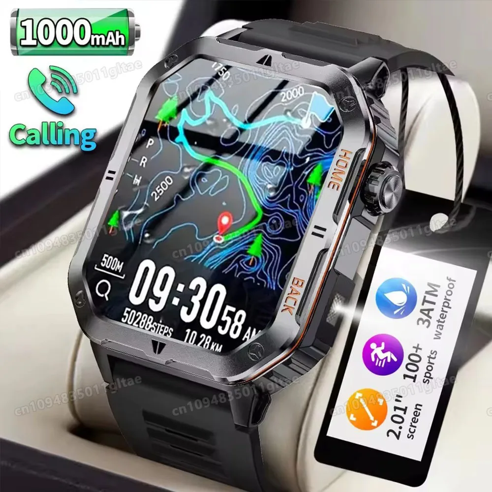 2026 New Rugged Military GPS Smart Watch Men Bluetooth Call Health Monitoring Sports 5ATM Waterproof Smartwatches Man Pk Ht22
