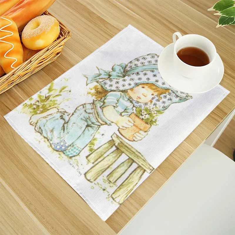 Tappetini per tavolo da pranzo in lino con stampa Sarah Kay Tovaglietta da cucina con alfabeto 30X40 cm Sottobicchieri Pad Ciotola Tazza Zerbino